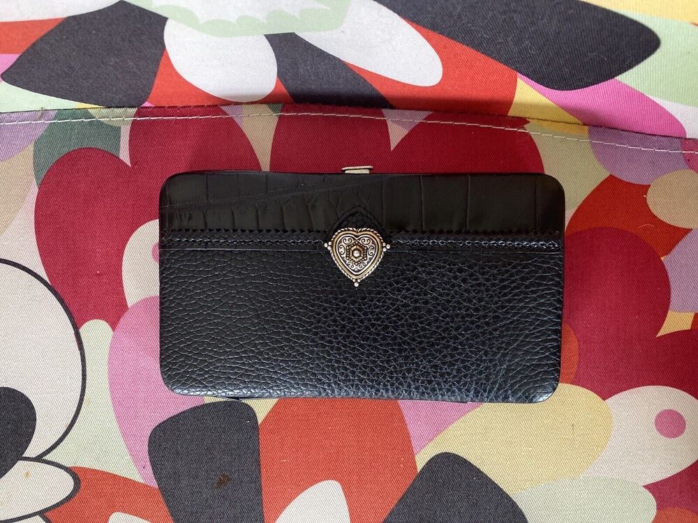 Brighton Pocket Case - Black Crocodile Patent Leather Snap Wallet
